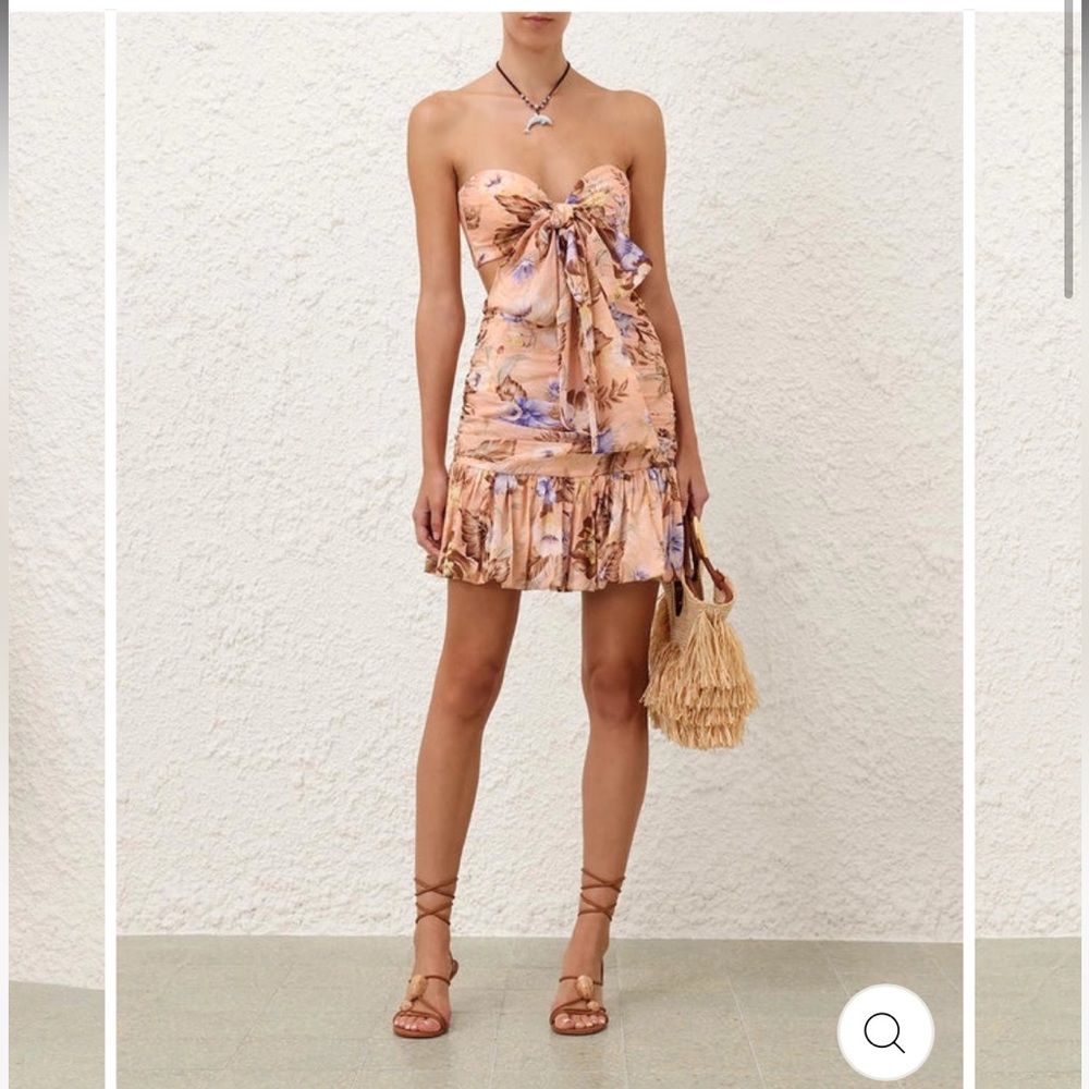 Final Zimmermann Coco Floral Print Bow Detail Mini Dress Peach Multi Various